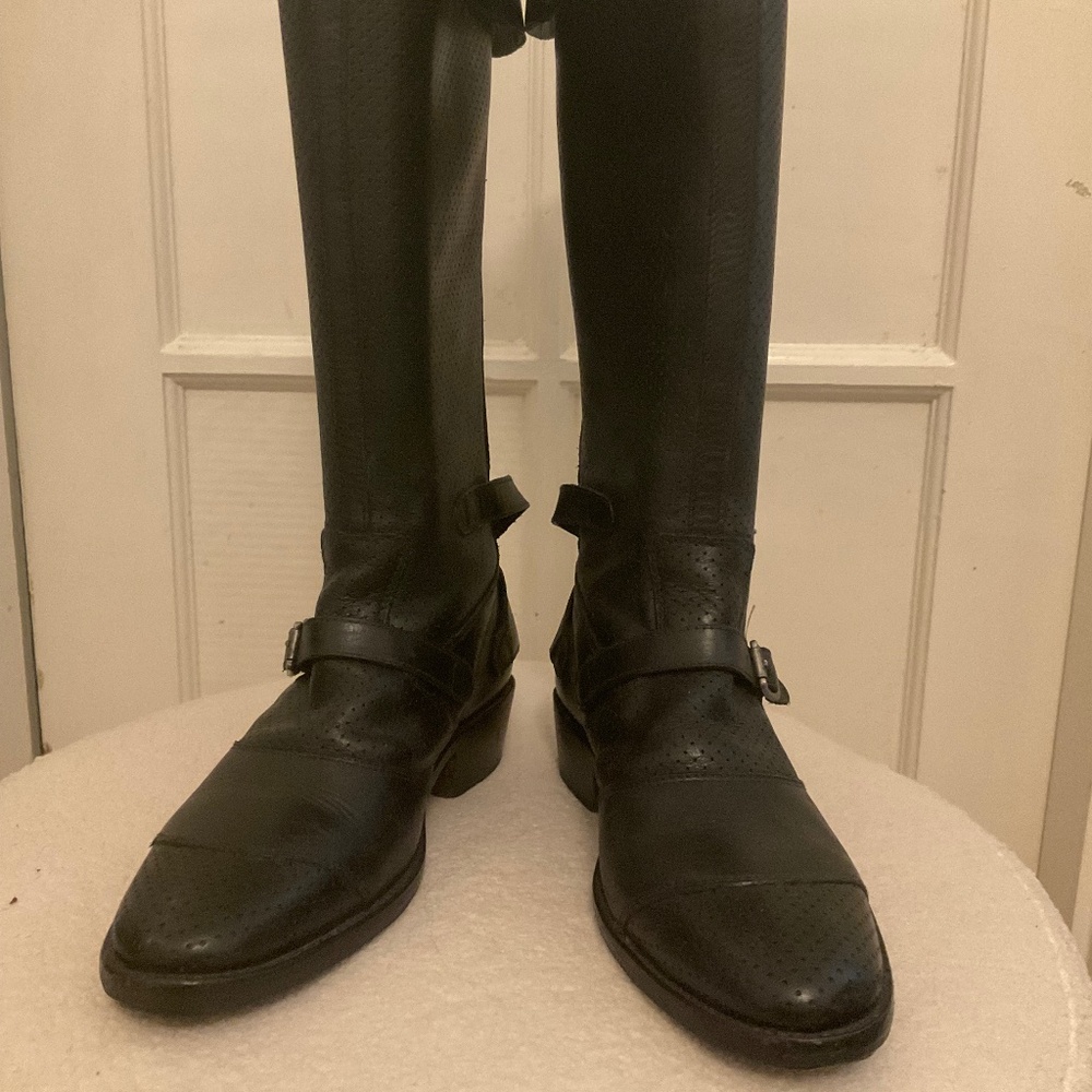 Belstaff Trialmaster Boots - Vent 1955 Black Leather Moto Low Heel - Size EU 38